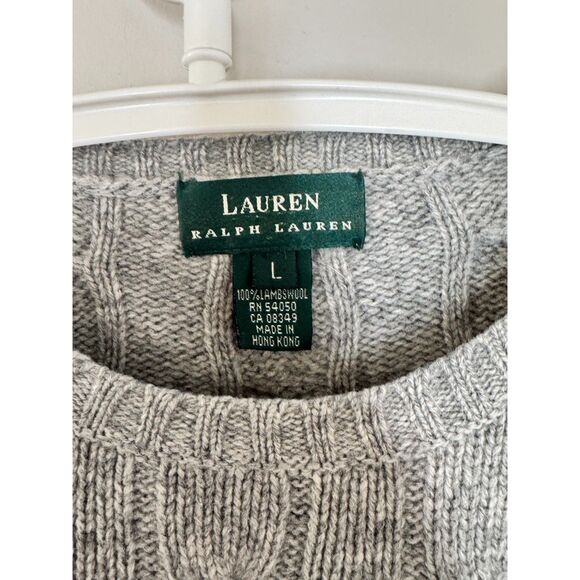 Lauren Ralph Lauren Cable Knit Lambswool Crest Sweater Gray Y2K Classic Preppy - Picture 3 of 6